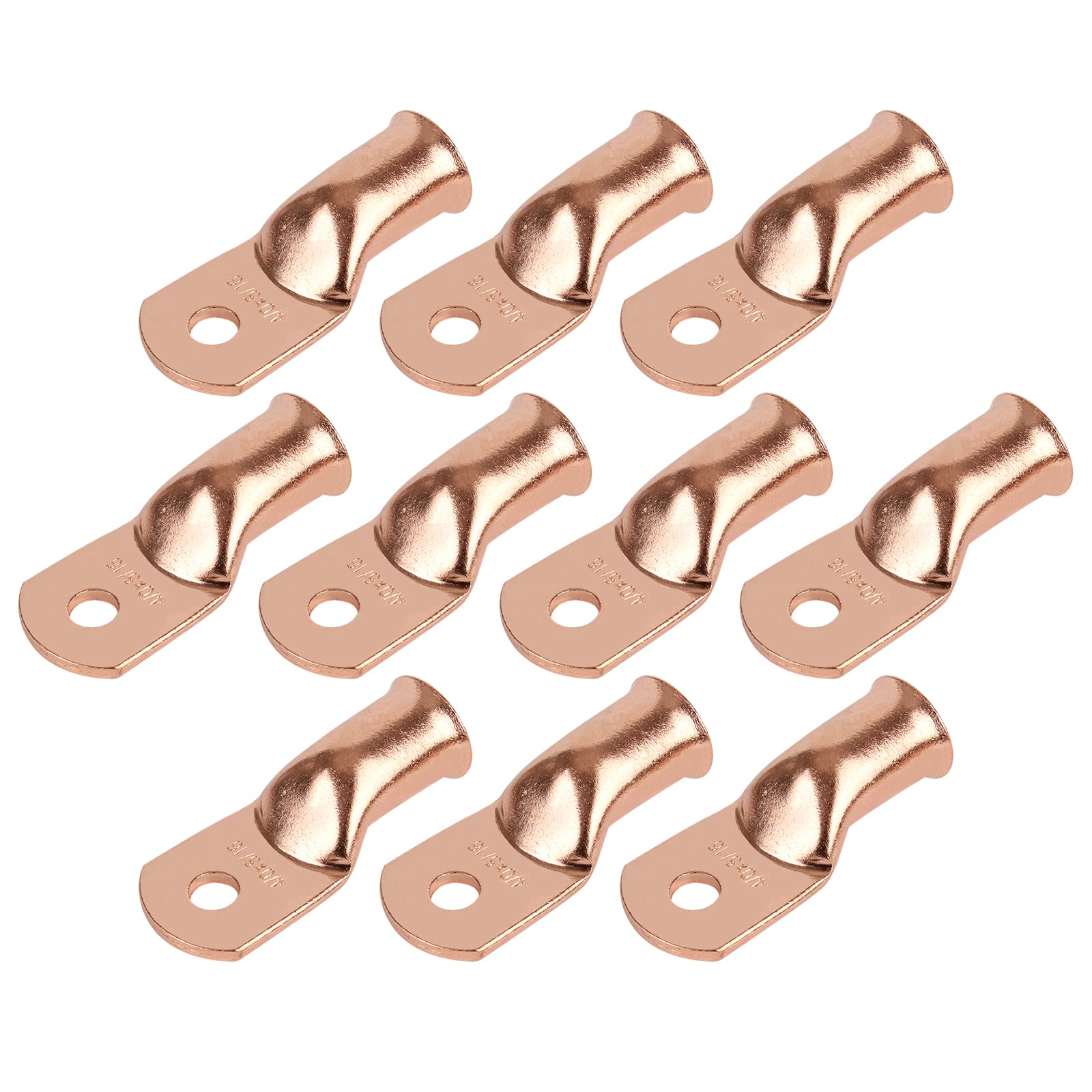 10pcs Purple Copper Terminal Lugs 4/0 AWG Battery Cable Ends Tubular Bare Copper Eyelets Ring Terminal Connectors(4/0 AWG - 5/16'' Ring)