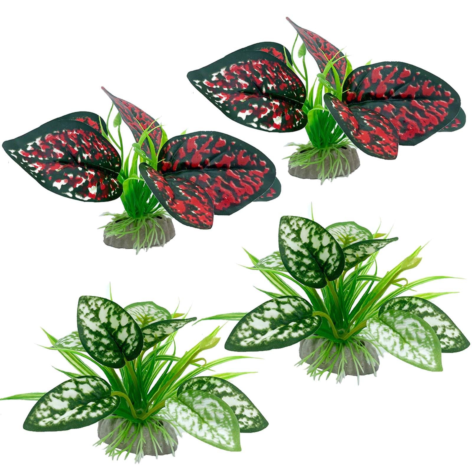 Moonorange Reptile Artificial Plants, Terrarium Plants Decorations Supplies, Aquarium Fish Tank Plant, Amphibian Habitat Hideout Tank Accessories(S Set-4pcs/A)