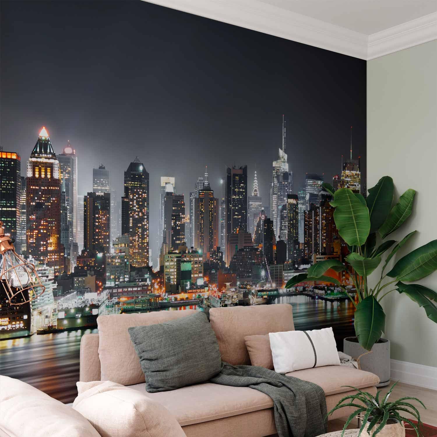 Papier peint murando panoramique ville 400x280 cm - Revêtement mural décoration pour chambre salon - Design moderne - Gris turquoise - Ville l'architecture urbain new york panorama d-B-0034-a-c