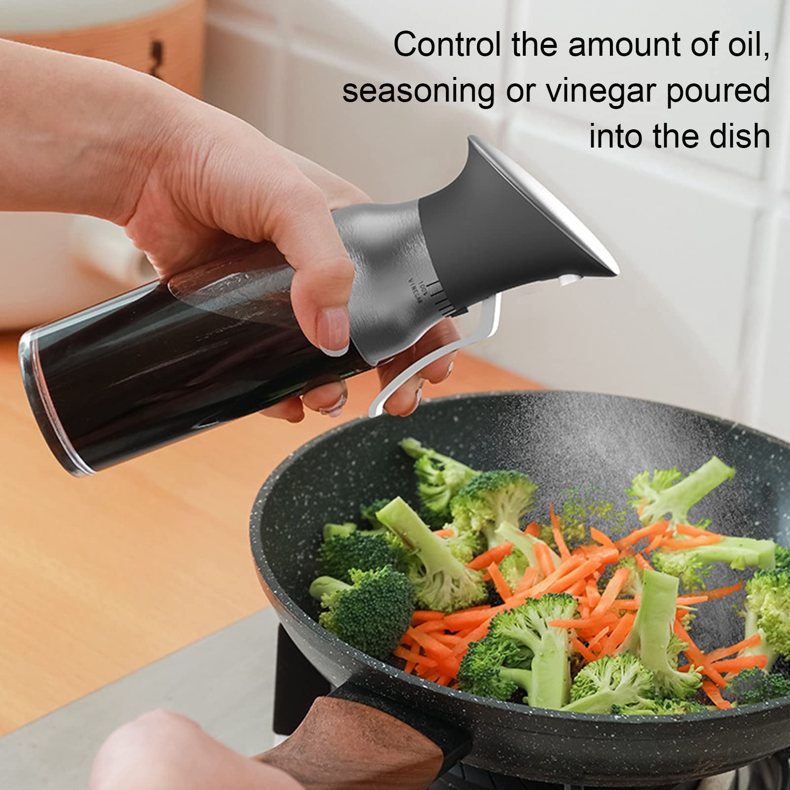 Fuwnvuwn Spruzzino Olio per Friggitrice Aria 550ml, Spruzzatore Olio 2 in 1, Nebulizzatore Olio con un Pennello in Silicone, Olio Spray per Friggitrice Ad Aria per Cucinare,Grigliare,Insalata (Grigio
