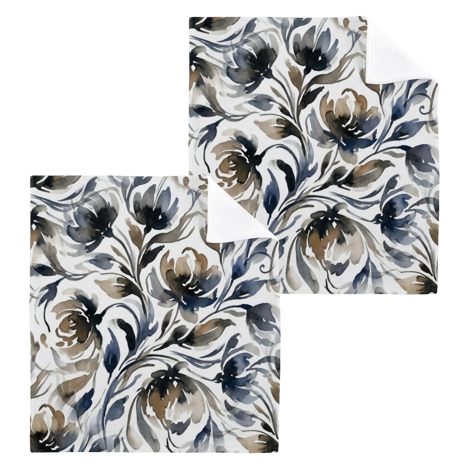 BOESI Neutral Watercolor Floral 12x12in Cotton Washcloth,Face Towel