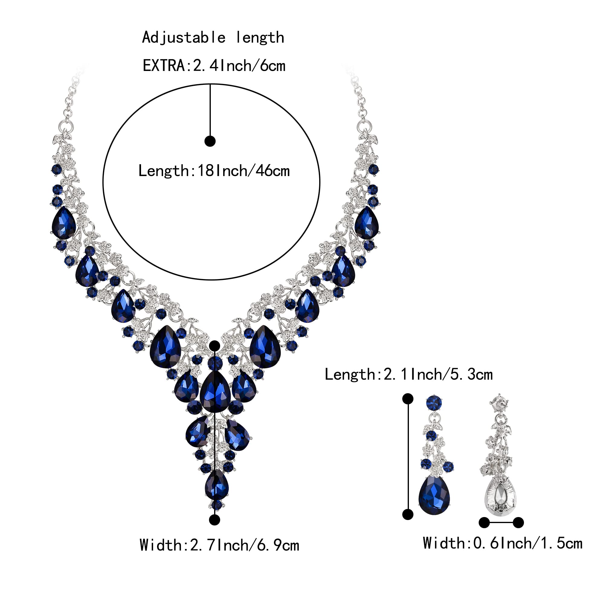 Juegos de Joyas de Mujer Boda Nupcial Joyería Conjunto Lágrima Strass Racimo Declaración Collar Pendientes Colgantes Bisutería