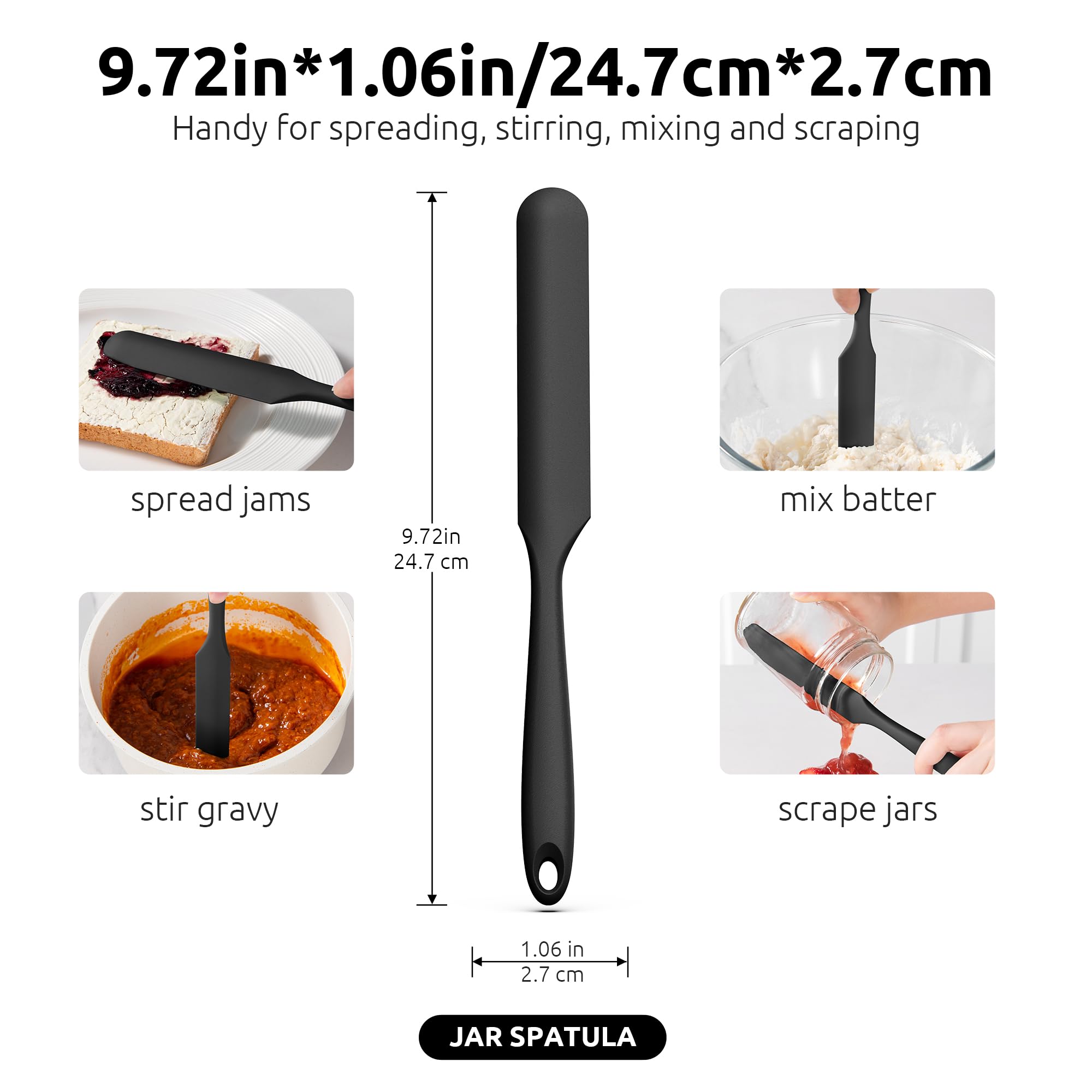 U-Taste Silicone Jar Spatula: 315℃ Heat Resistant Flexible Rubber Jar Scraper with Long and Slim Handle for Scraping Sauces Batters Stirring Sourdough Starters - Image 2