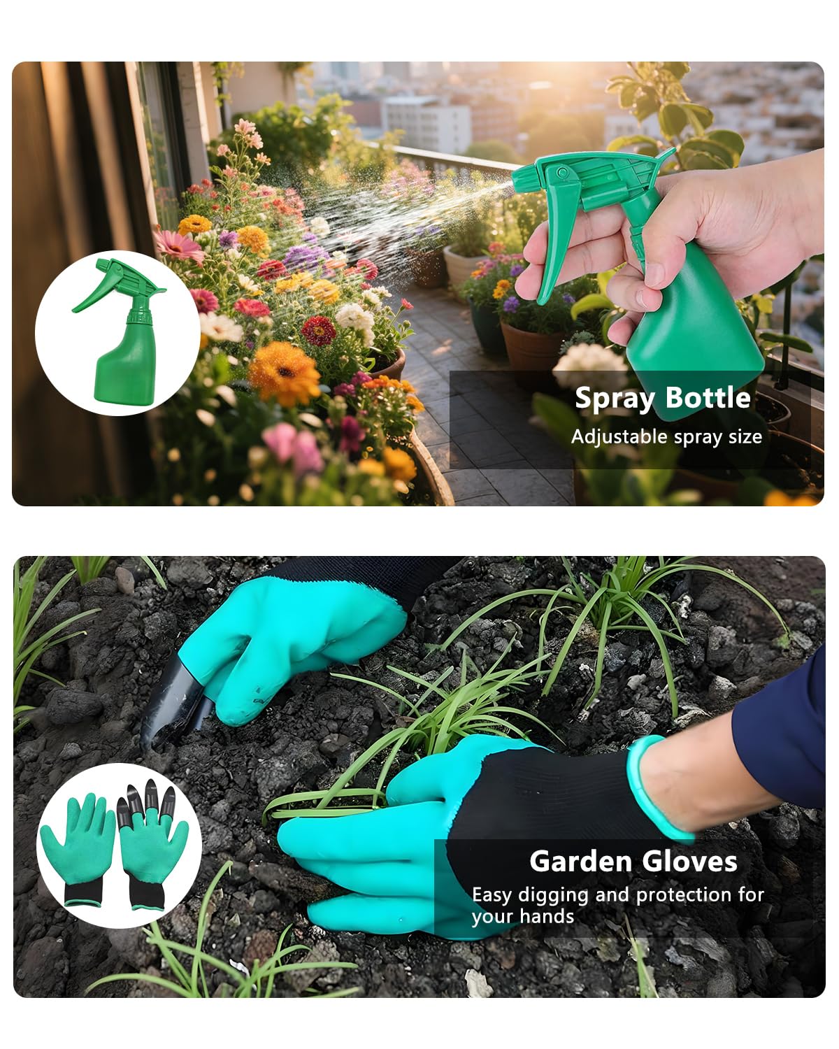Juego de 10 herramientas de jardín, herramientas de jardinería resistentes con agarre de goma antideslizante, incluye pala, tenedor, rastrillo, guantes de jardinería, bolsa organizadora, regalos para
