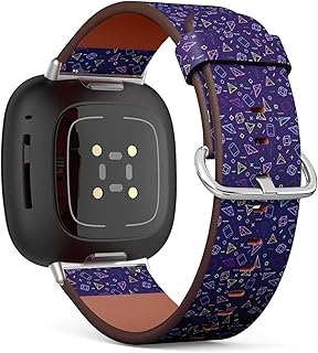 CJBROES Replacement Leather Watch Band, Compatible with Fitbit Versa 3 and Fitbit Sense of Wristband Bracelet Accessory - Geometric Hipster Memphis