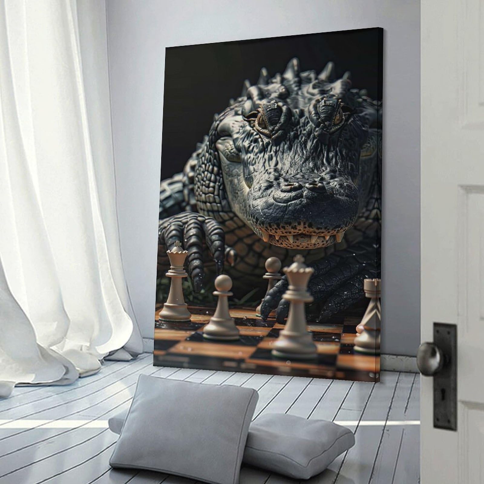 Junmoney Alligator Chess Room Decor Wall Art, 16x24inch(40x60cm), for Bedroom Walls, Guest Spaces Or Lounges, Stylish Decor for A Restful Room Update