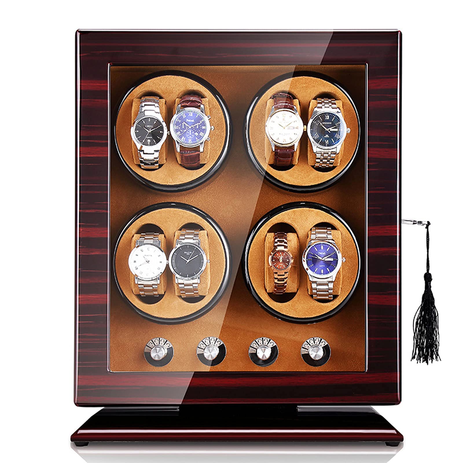 MYUYEE Watch Winder Vertical 8 Watch Winders With Led Backlight, Watches Shaker With Quiet Motor Automatic Rotary Winding, Mechanical Wooden Watch Box With 5 Modes,Leather 02 (Velvet 01-A)