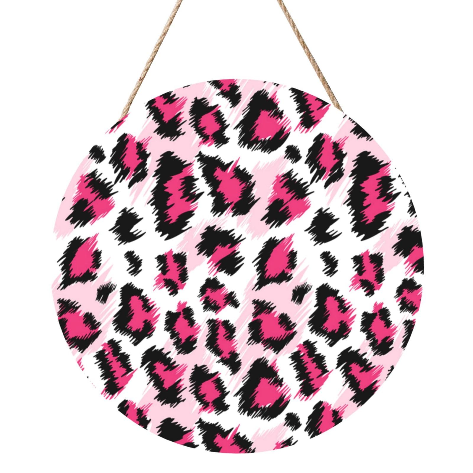 InOmak Fashionable Pink Leopard Seamless Pattern, Round Wood Panel Painting 12 in, Wall Hanging Painting For Home
