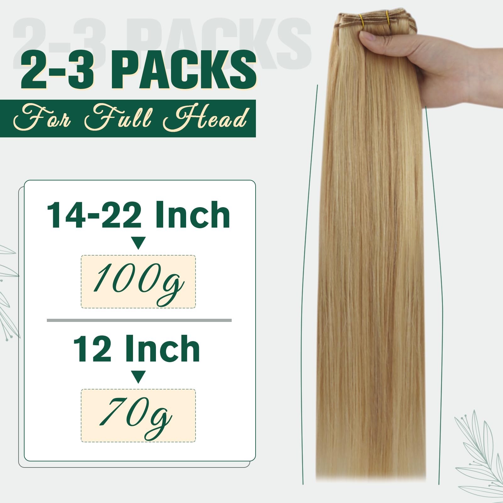 RUNATURE Weft Hair Extensions Real Human Hair Blonde Sew in Extensions Human Hair Ash Blonde Highlighted with Golden Blonde Double Weft Hair 100G/Pack 16 inch #P16/24 - Image 4