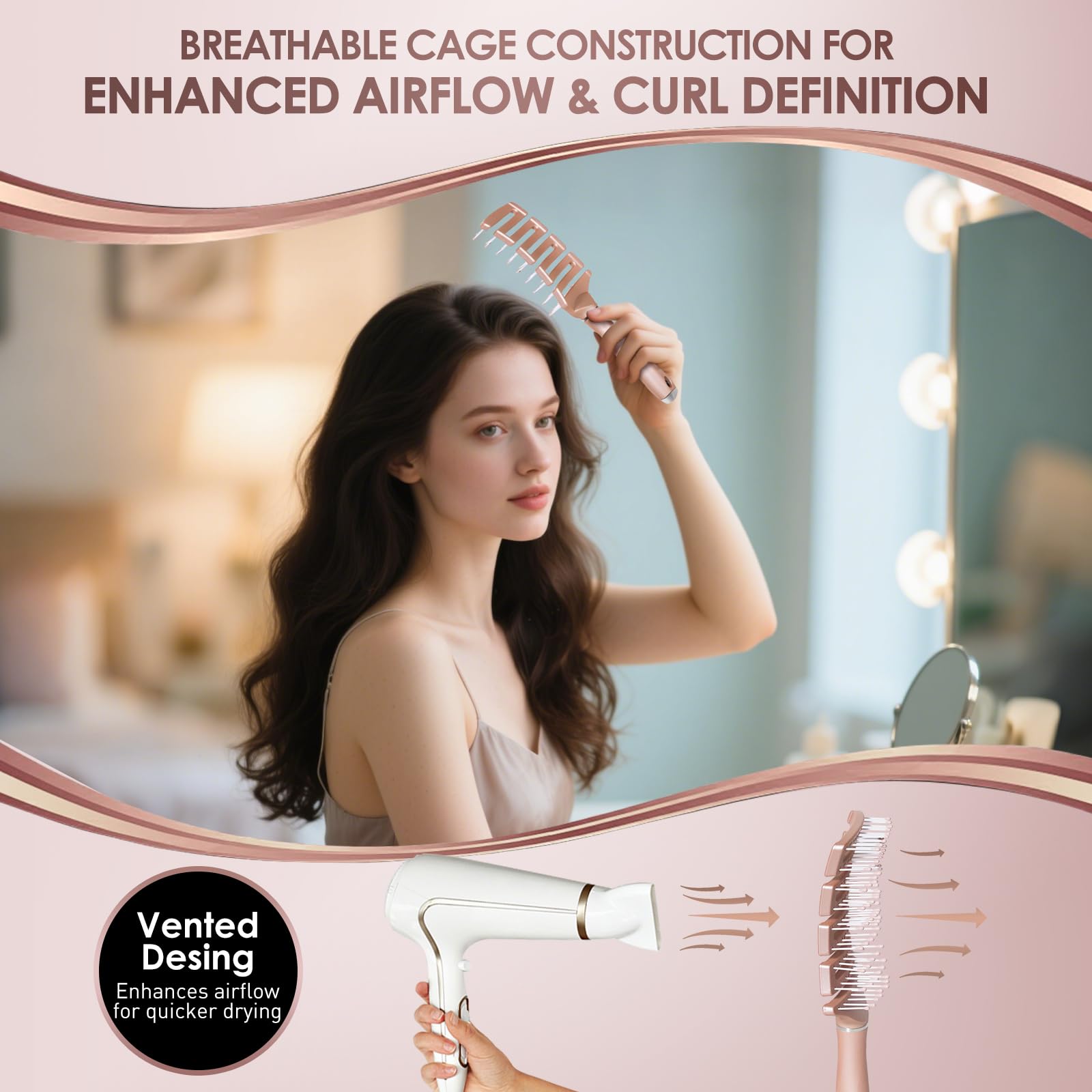 Gebogene Entwirrende Haarbürste, belüftete Entwirrungsbürste, schnelleres Föhnen, Nasshaarbürsten für Frauen, alle Haartypen, nass, trocken, lockig, dick