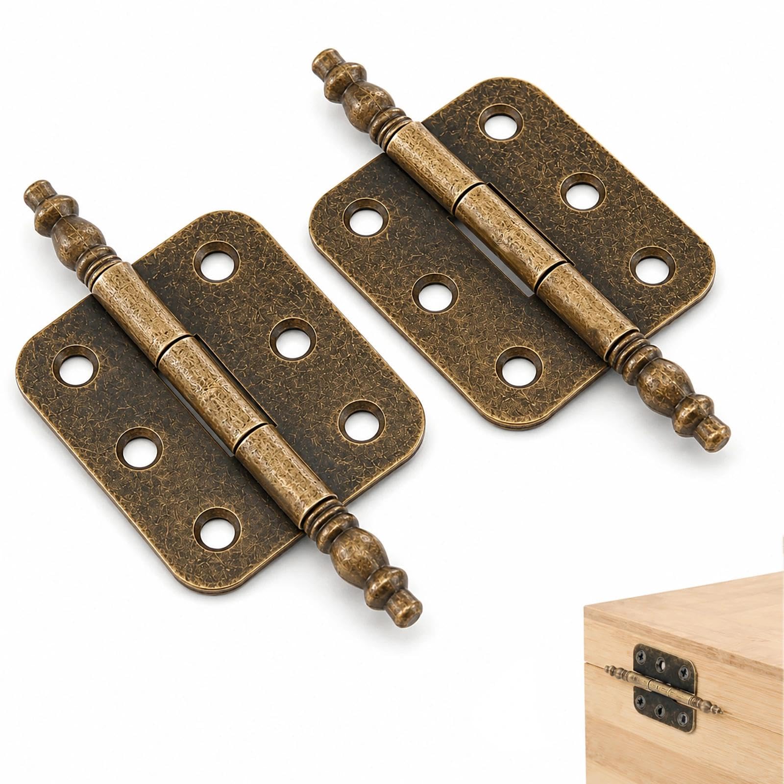 FYHJNC 2 Pack Antique Brass Hinges, 35x70mm Decorative Vintage Butt Hinges, 270° Rotation Folding Hinges with Screws for Wood Box Cabinet Drawer Furniture