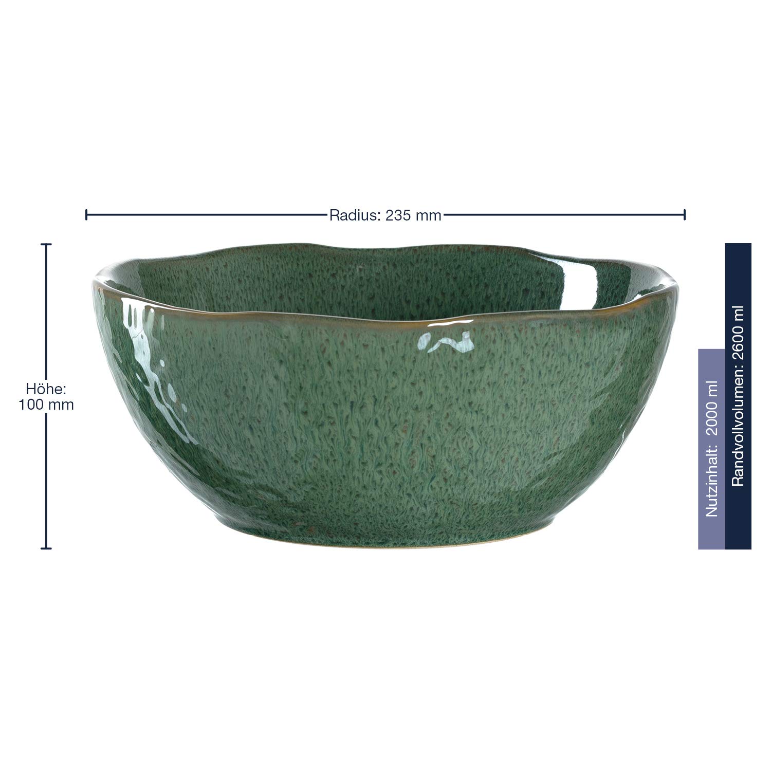 Leonardo Matera 018585 Saladier en céramique Passe au lave-vaisselle 1 bol rond en grès Vert Ø 23,5 cm 2600 ml