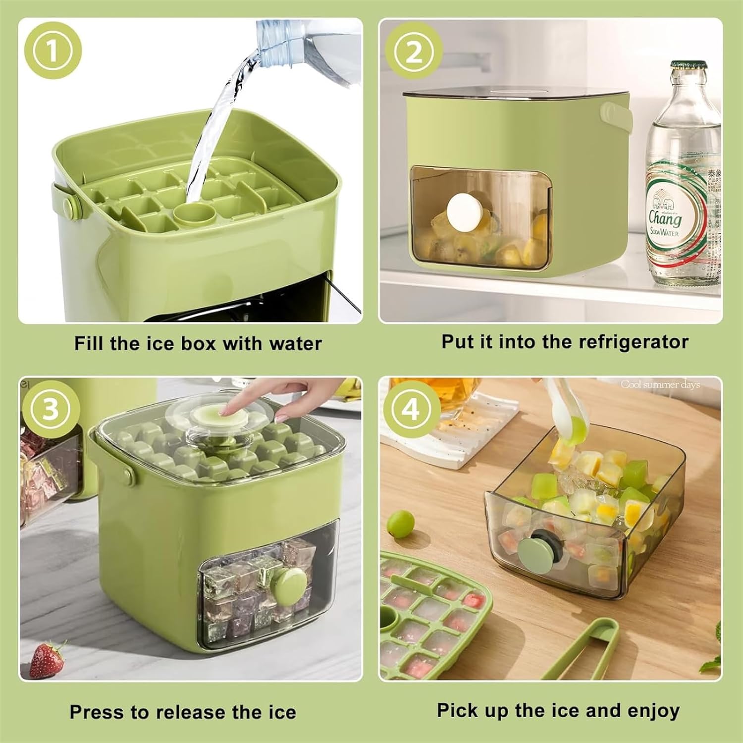 48 Cube Double-Deck Portable Ice Maker with Insulated Bag & Easy Press Lid,Silicone Trays,Counte,Produces 48 Ice Cubes,Stores Over 150 Cubes for DIY Whiskey,Outdoors,Parties (Green)