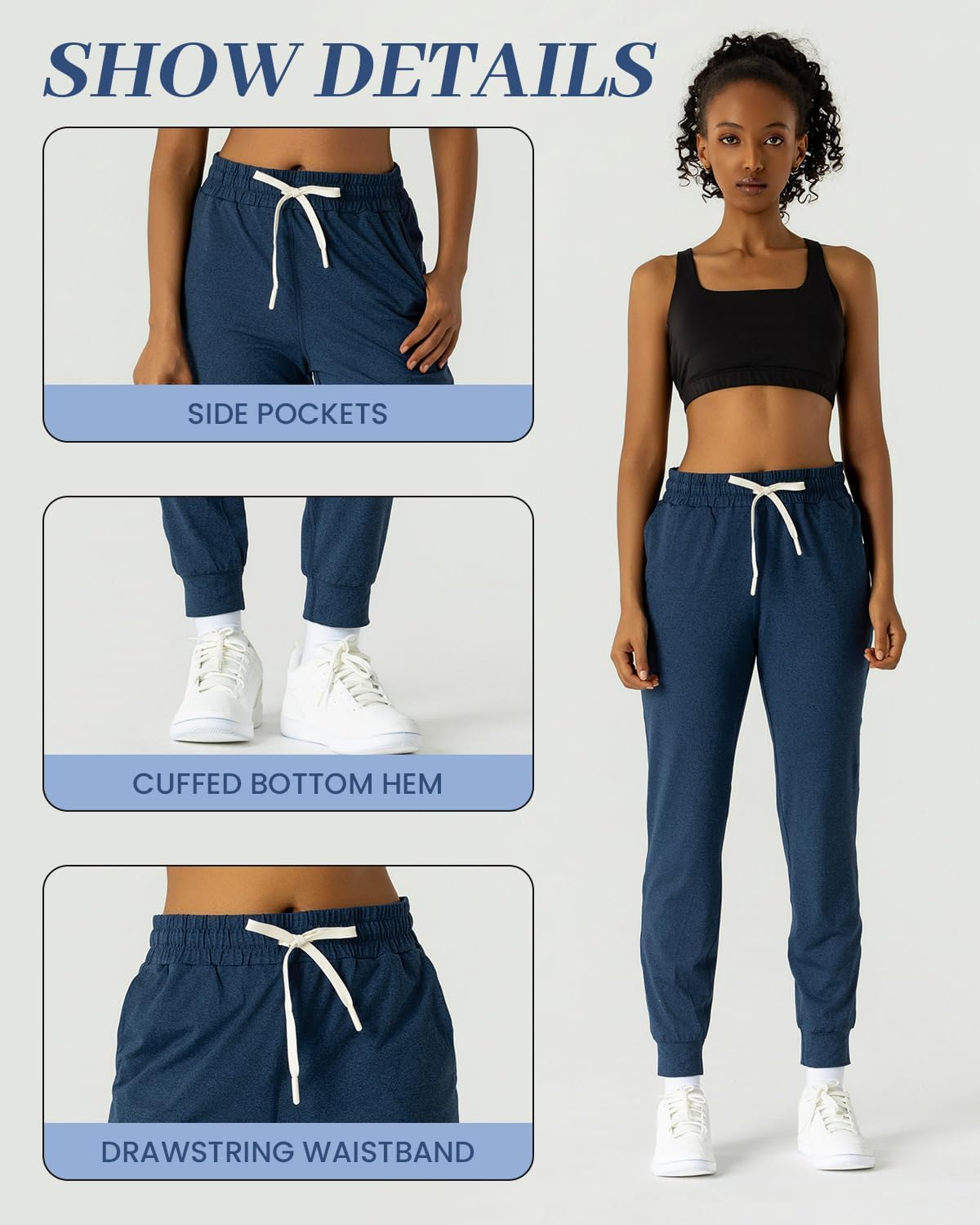 Women's Moisture Wicking Jogger Pants for Fitness, Drawstring Waist, Side Pockets, Soft Breathable for Running, Casual Sports - Image 2