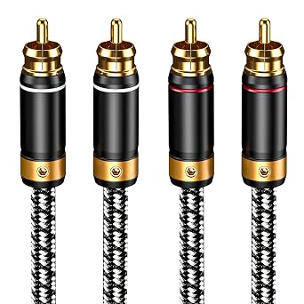2 RCA to 2 RCA Audio Cable Silvered-Plated OFC Core 24K Gold-Plated Pure Copper Shell Braided for Home Theater HDTV Amplifiers Hi-Fi Systems Speakers and More 6.5FT/2m