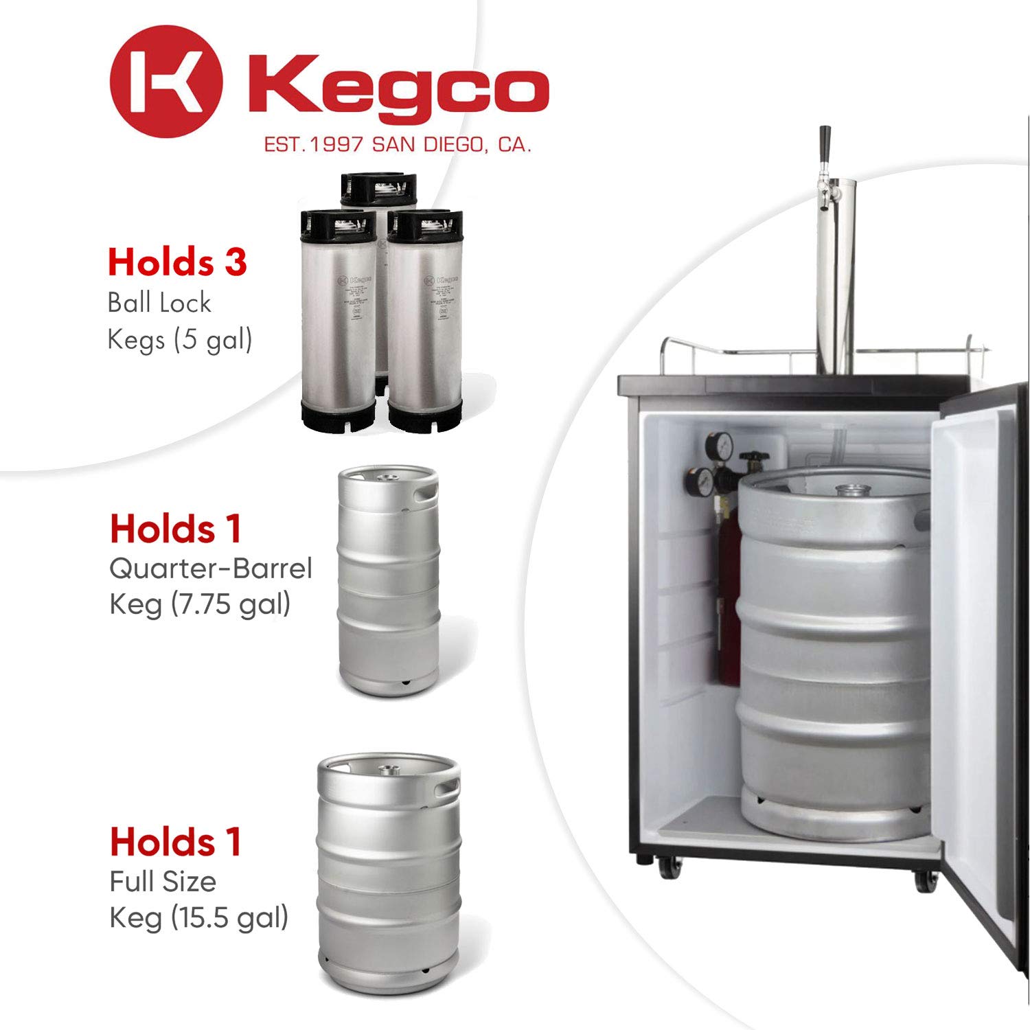 Kegco 3PHBK209S-1 Keg Dispenser, 1 Tap, Stainless Steel