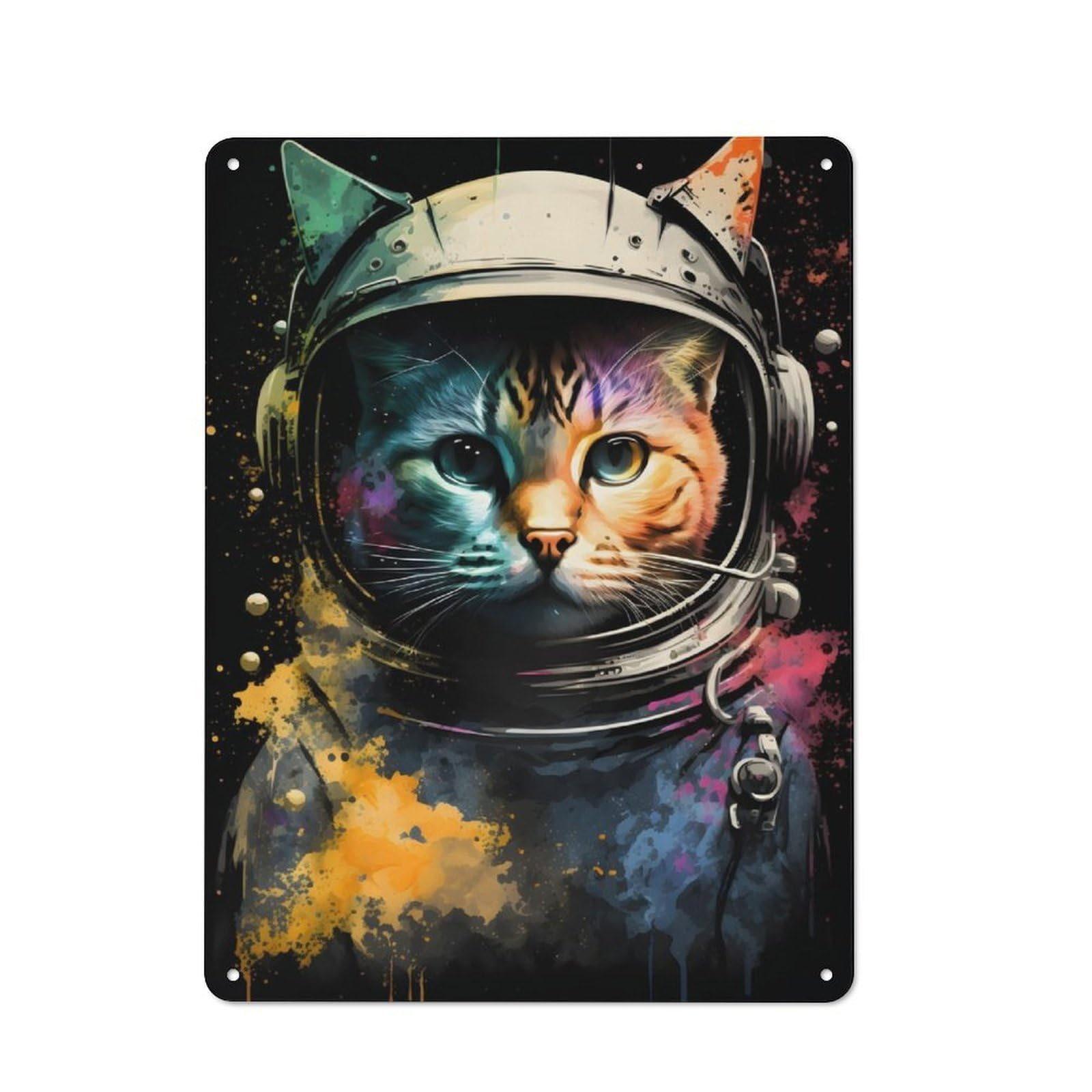 Junmoney Cat Astronaut Painting Vintage Tin Sign 40X30cm For Garden Room Or Summerhouse, A Housewarming Gift For Outdoor-Room Decor Collectors