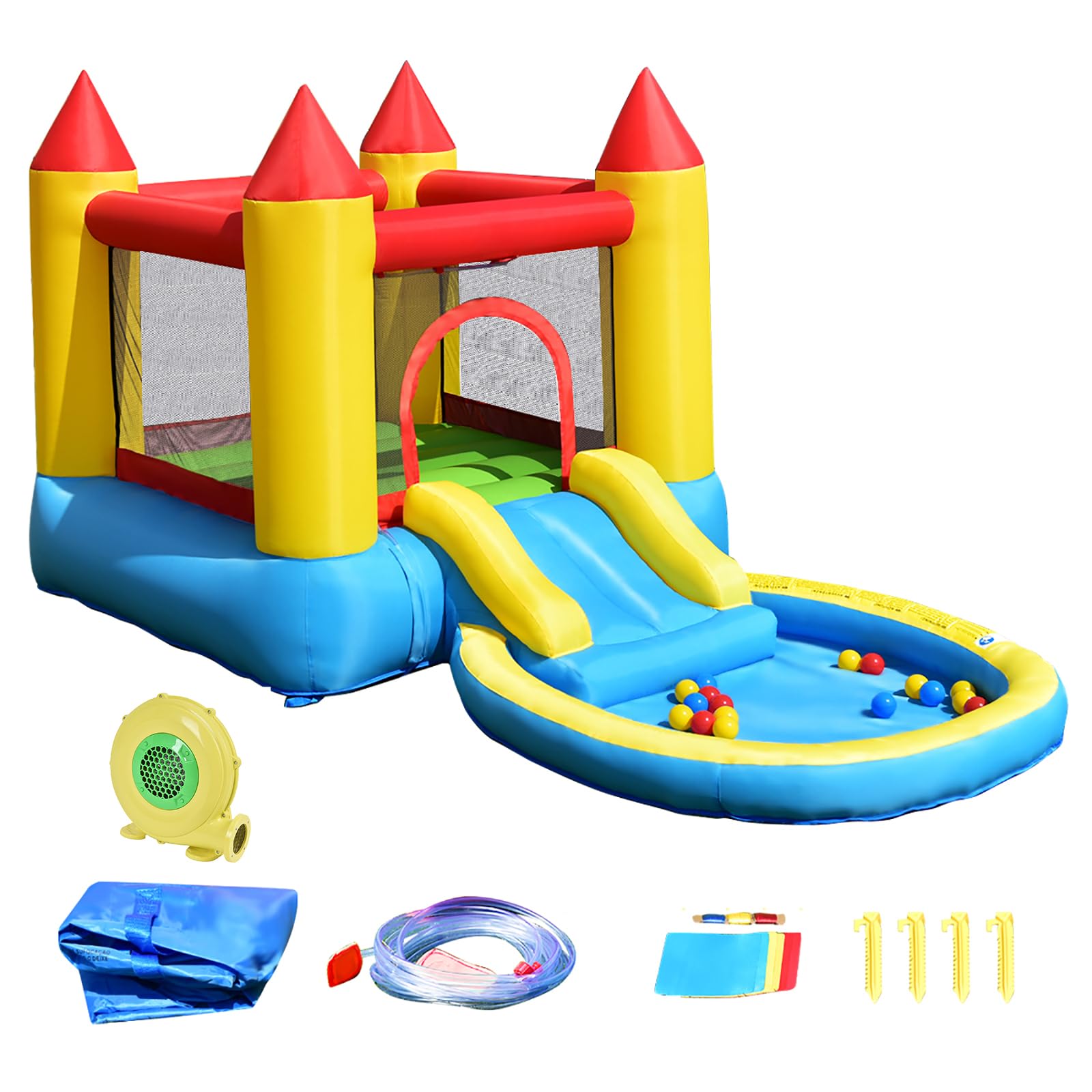 LIFEZEAL Castillo Hinchable con Cama elástica y tobogán, Piscina y 30 Pelotas, Parque Infantil 365x200x190cm para niños de 3 a 5 años, Uso Interior y Exterior (con soplador)