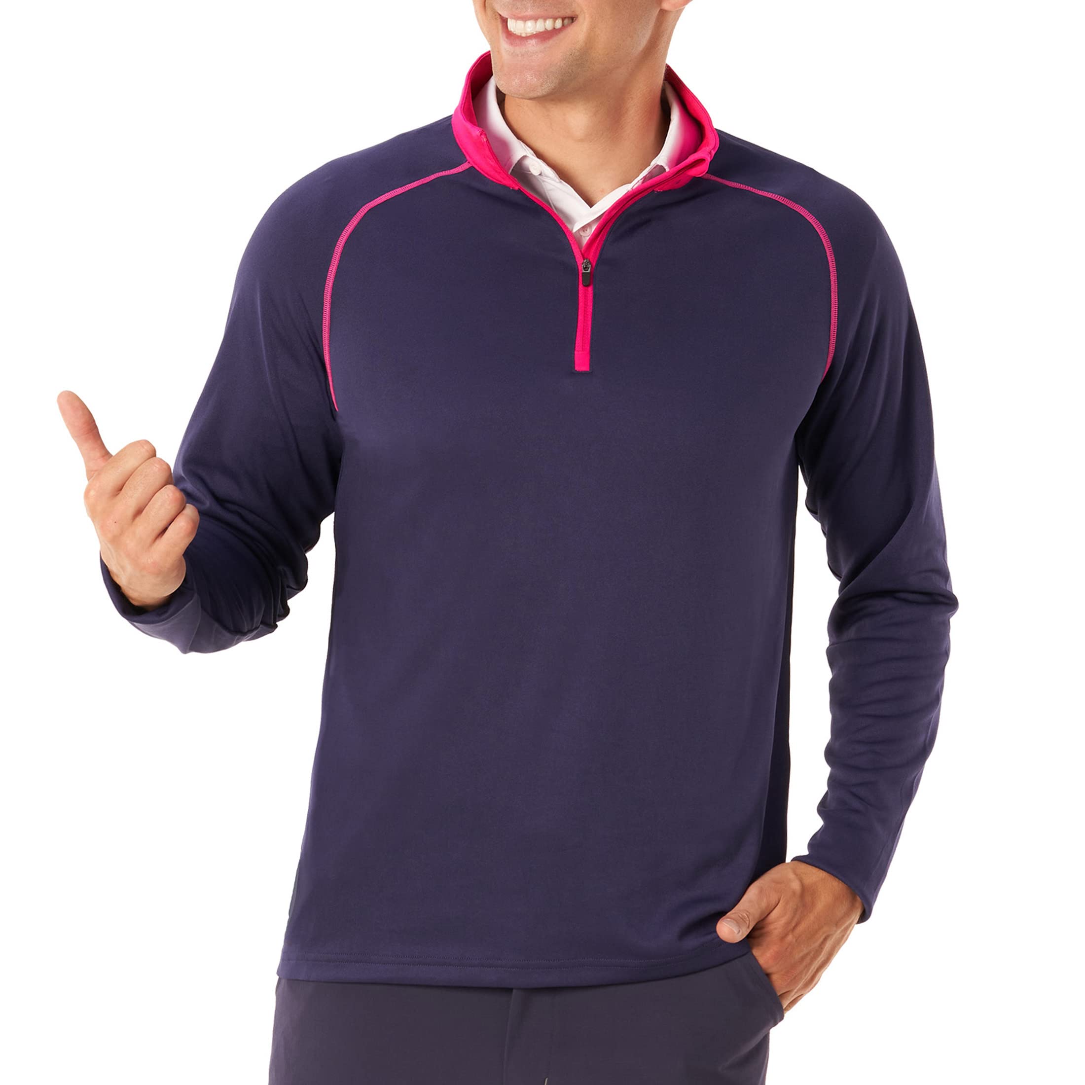 Royal & Awesome Men's Navy And Pink Golf Quarter Zip, Pink & Navy Pullover, Golf Jumpers For Xl