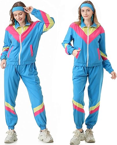 Miniatura 2 de Conjunto deportivo retro de los años 80 para mujer, rompevientos de los años 90, conjunto deportivo con chaqueta y pantalones deportivos