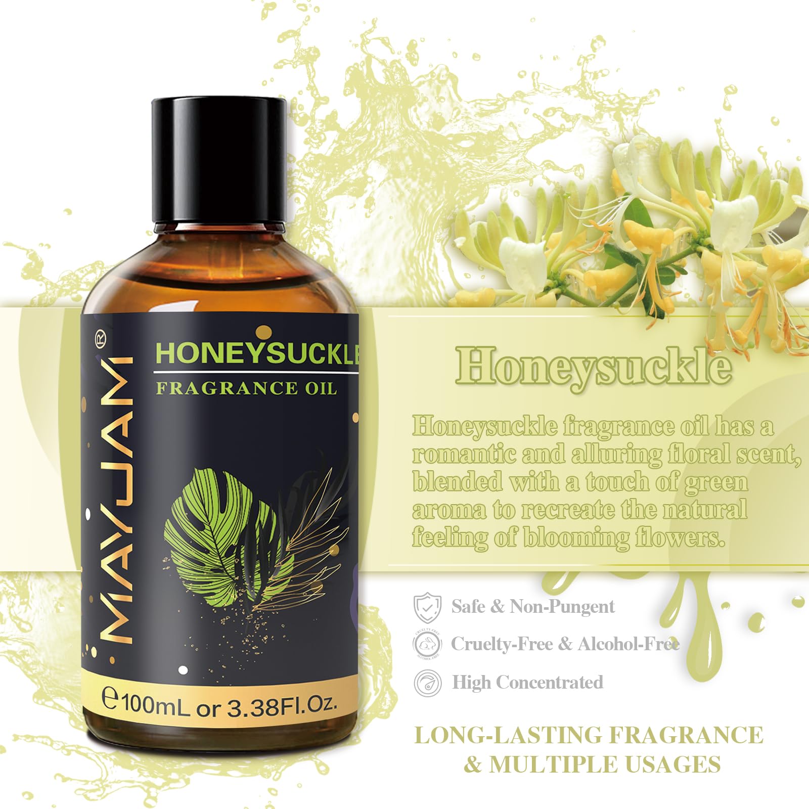 MAYJAM Olio Essenziale di Caprifoglio 100ml, Olio Di Fragranza Premium Per Diffusori di Olio Essenziali, Aromaterapia, Casa, Bruciatore Di Olio