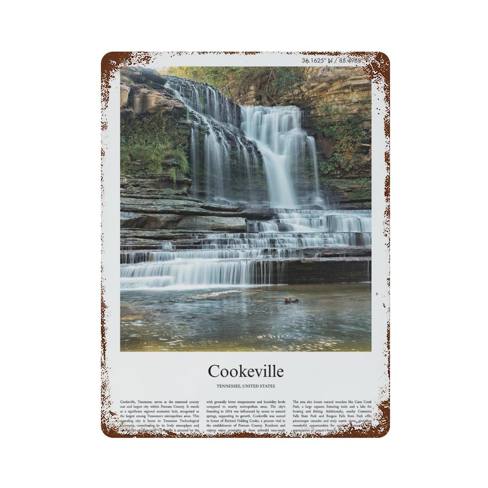 xiaoxiaoshen Cookeville Tennessee, United States, USA City Scenery Wall Decor Art Metal Tin Poster Modern Home Decor Art Home Bar Shop Decorations Vintage Sign 40x30cm