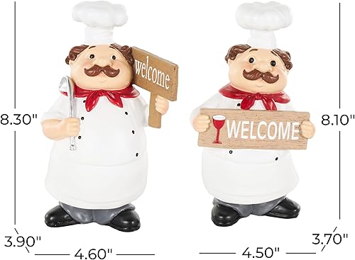 Miniatura 6 de Deco 79 Polystone - Escultura decorativa de chef, estatuas decorativas de cocina con letreros de bienvenida, juego de 2 figuras decorativas de 5