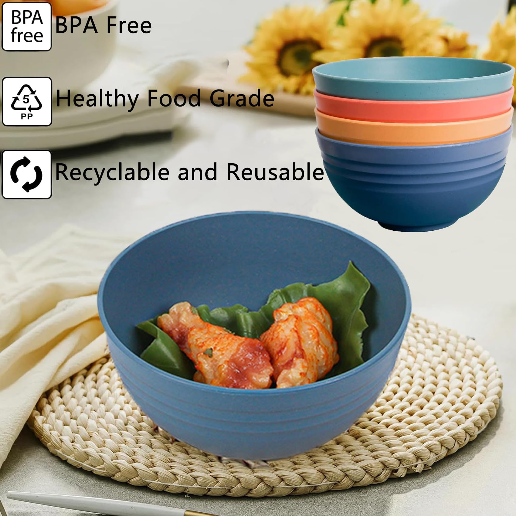 MaoMaoCha Plastic Cereal Bowls 4 Pieces, Unbreakable 700ml/24oz Lightweight Bowl Set - Image 3