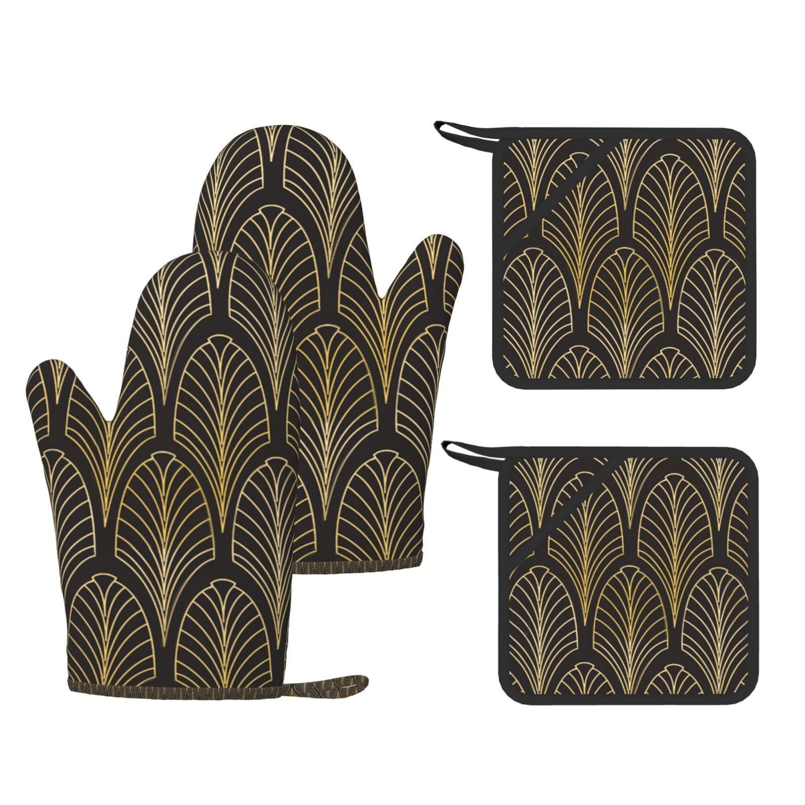 Set di quattro guanti da forno resistenti al calore, guanti da cucina antiscivolo, guanti da forno, stile Art Déco
