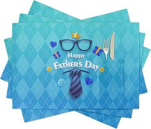 Miniatura 7 de Juego de 4 manteles individuales para mesa de comedor, diseño de rayas bohemias, manteles individuales de algodón y lino con bolsillo, arpillera