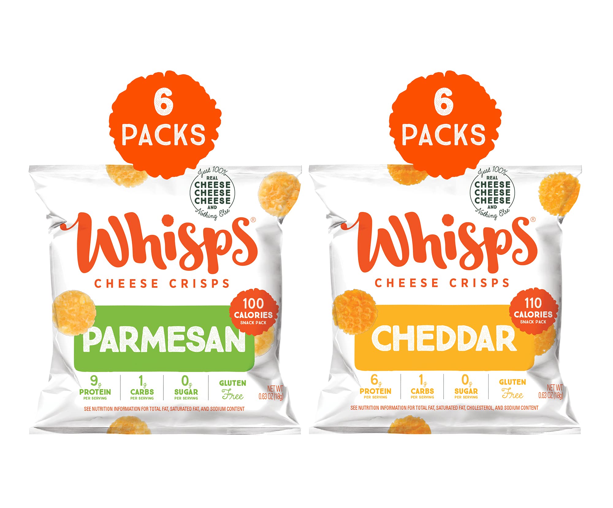 Whisps Cheese Crisps Parmesan & Cheddar Cheese Snacks, Keto Snacks, 6
