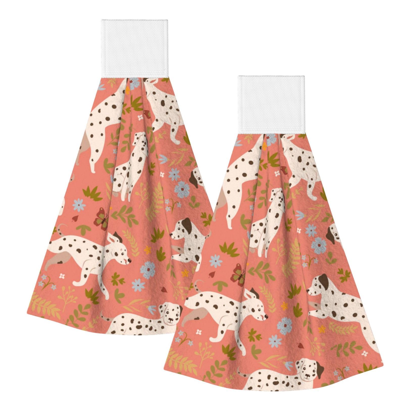 DOPKLNA Dalmatians Playing, 2 Pcs Hanging Coral Fiber Hand Towels for Bathroom, Absorbent Kitchen Towels