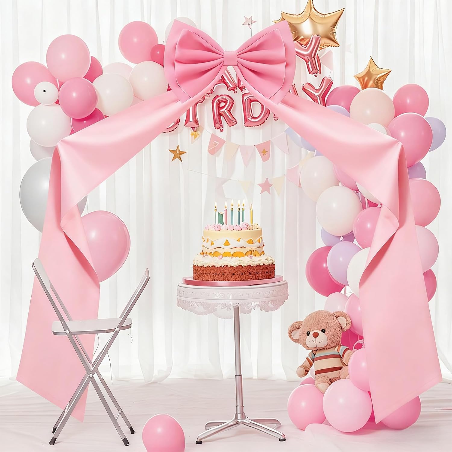 Giant Bow Decor Christmas Tree Topper Decoration- 18 x 75 Inch Big Satin Bows,Giant Pink Ribbon Tie Coquette Bows for Birthday Party Backdrop Hanging Wall Decoration