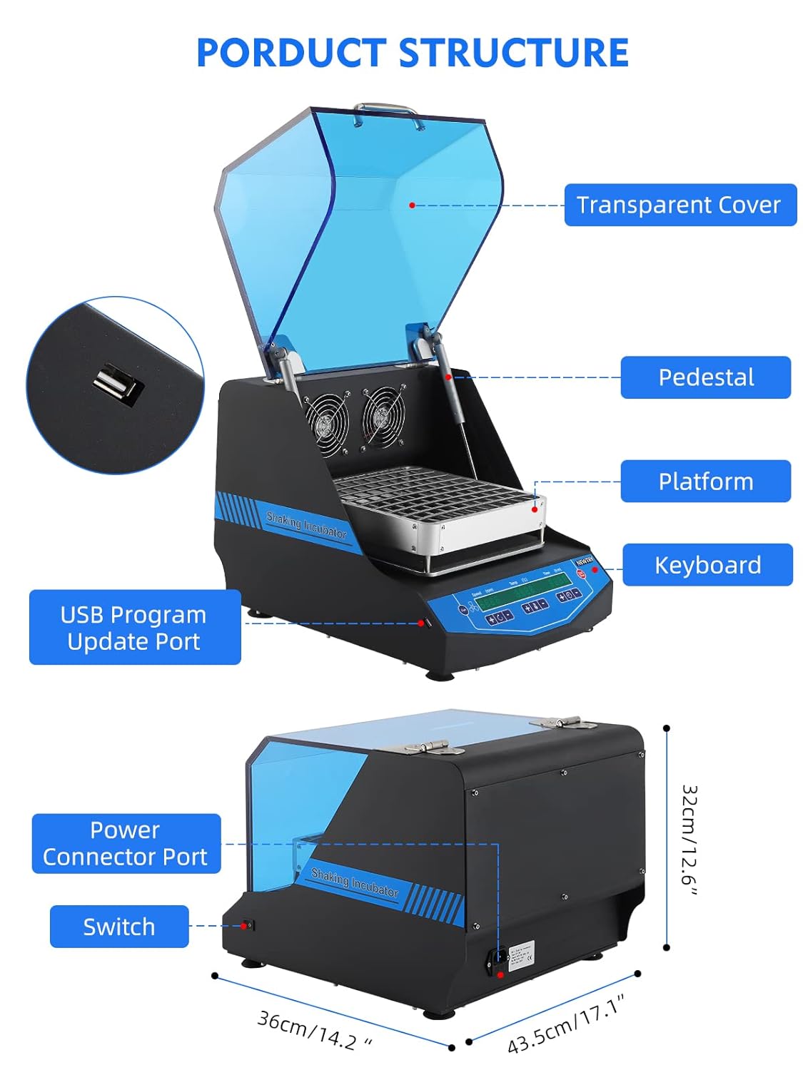 NEWTRY Lab Incubator Shaker Scientific Incu-Shaker 2 in 1 Shaking Incubator with Temperature and time Setting 50-300rpm 5-60℃ 20mm Circumferential Rotation : Industrial & Scientific