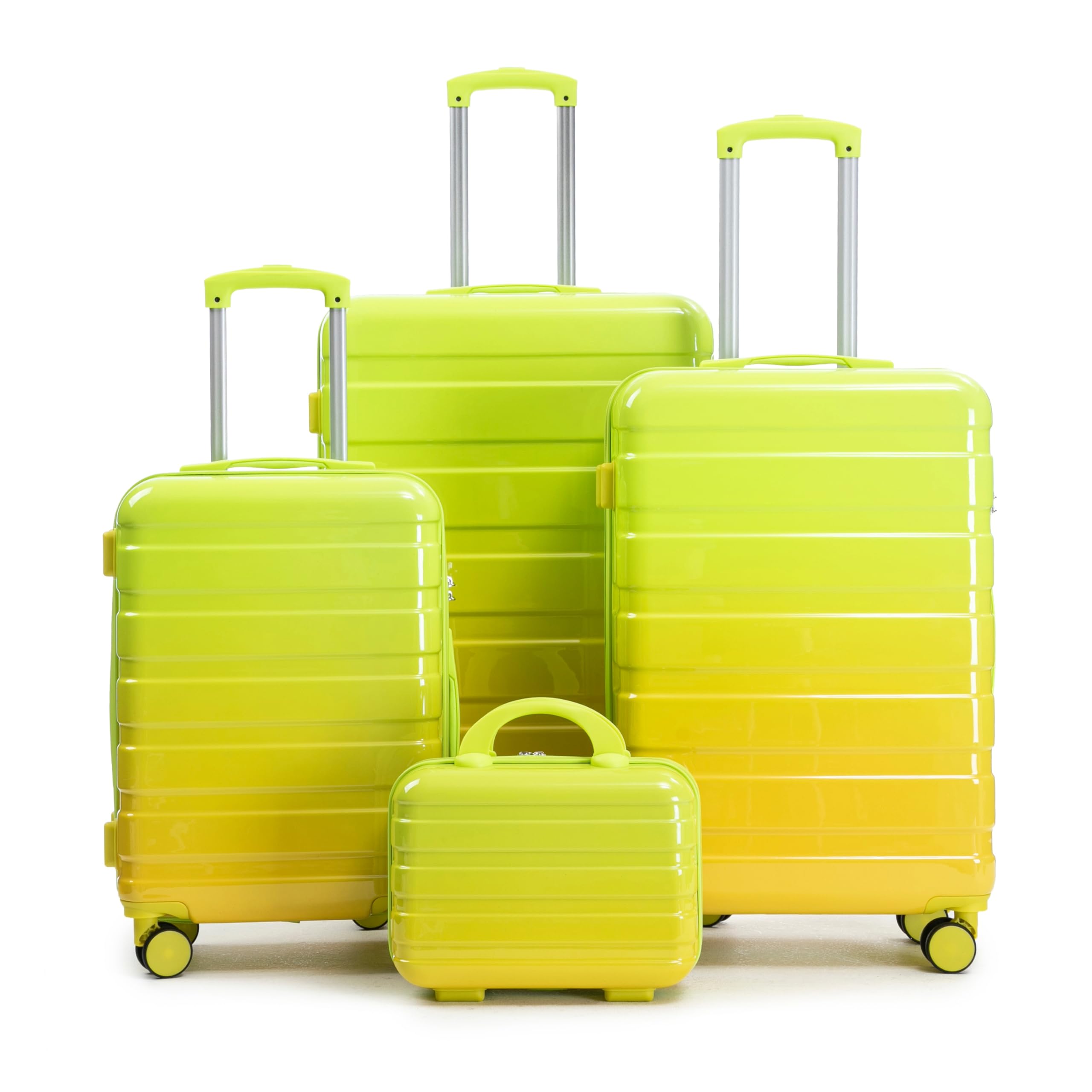 LIFEISLE Hartschalen-Koffer Trolley Handgepäck Rollkoffer, Reisekoffer Set mit 4 Rollen, 4er Gepäckset, Gelb + Grün