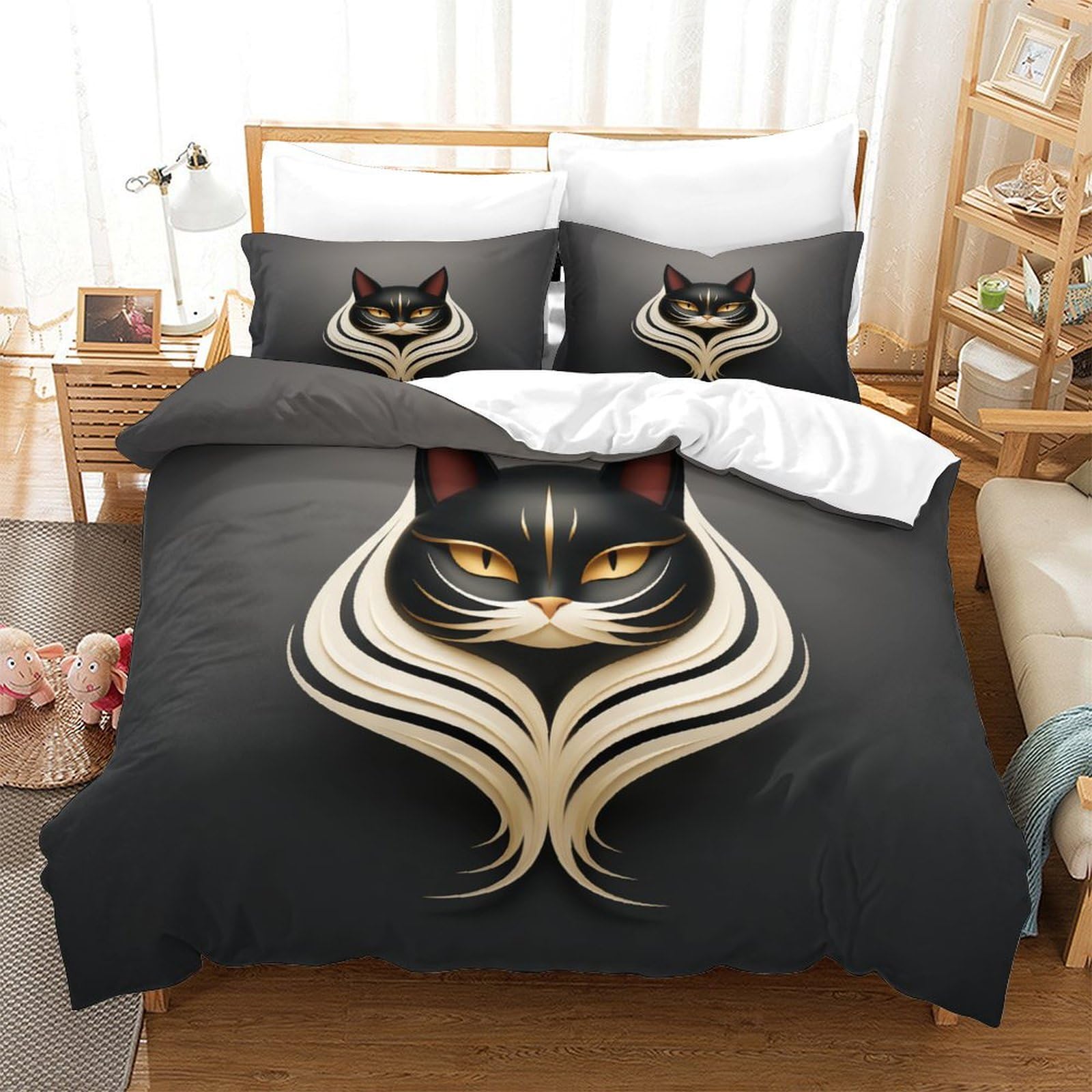 Parure de lit chat noir 3D pour décorer la chambre d'un enfant et créer un cocon douillet