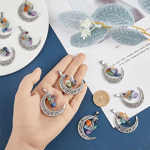 Miniatura 3 de SUPERFINDINGS 20 colgantes de piedra lunar con aleación de plata antigua, colgante colgante para hacer joyas, collares, manualidades, agujero 0.256