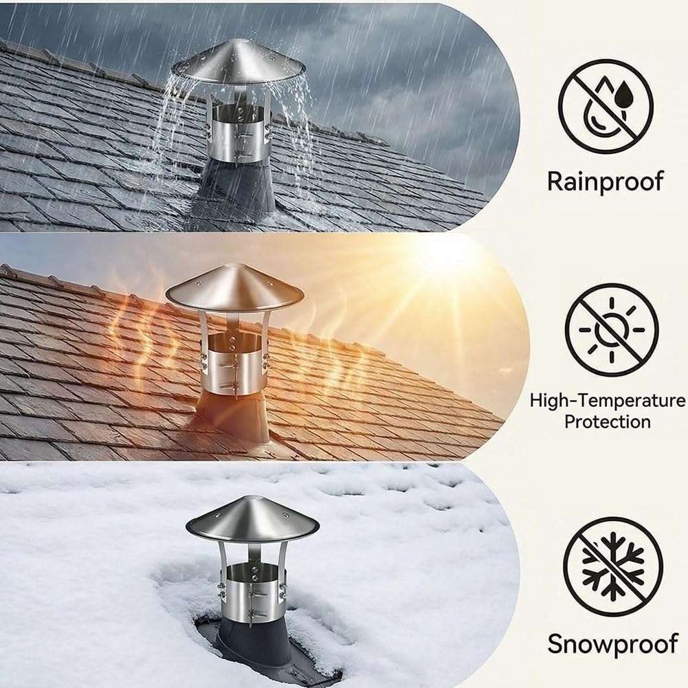 Tapa de Chimenea de Acero Inoxidable 304, Cubierta de Salida de Humos | Tapa de ventilación para tejado, para tubo de estufa y conducto de humos(315 mm(12.4 in))