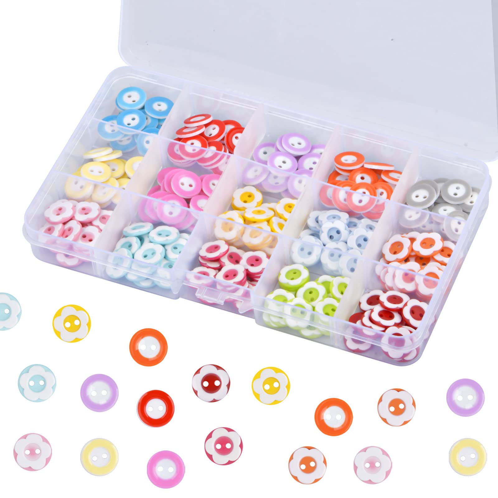225 Boutons Ronds En Bois 12mm - Couleurs Assorties, 2 Trous - Pour Couture, Bricolage, Déco