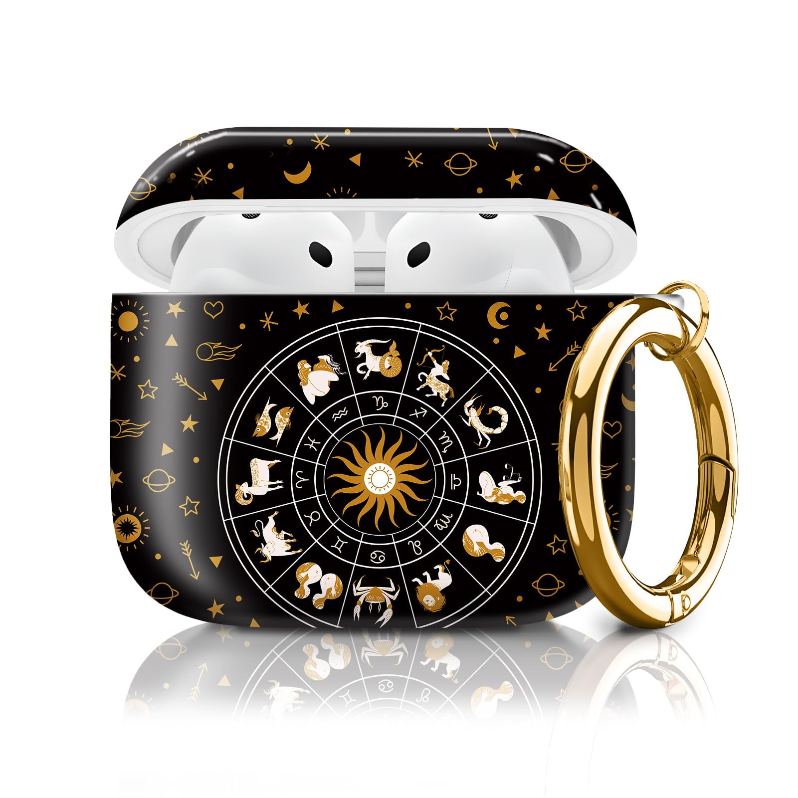 Compatible with AirPods 4th Generation Case 2024, Shockproof Cover with Golden Buckle for Women & Girls, Protective Anti-Drop Design(Cute Horoscope)