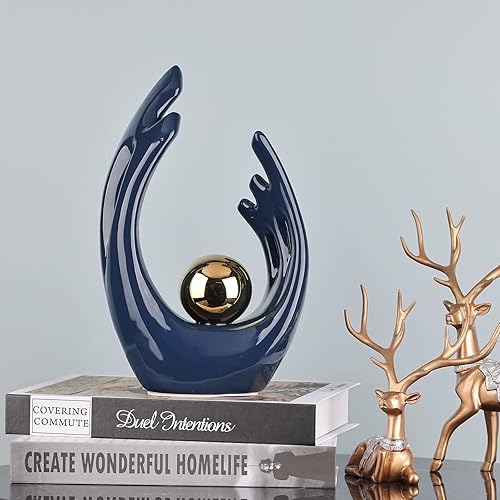 Miniatura 8 de Acento decorativo estético azul marino de 12" de altura para habitación, centro de mesa funky para soporte de TV, estatua y escultura de cerámica de