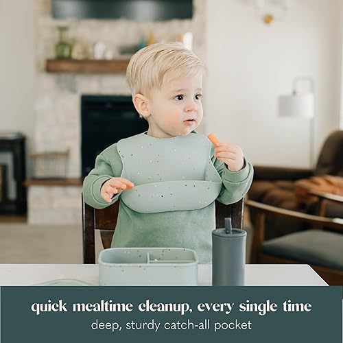 Miniatura 8 de AVA + OLIVER Juego de baberos de silicona - Baberos impermeables ajustables - Juego de 2 Confeti de,Confeti de guay,Confeti menta,Animales del