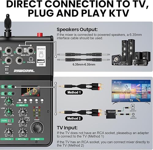 Miniatura 3 de Interfaz de audio de 4 canales con micrófono inalámbrico dual, consola de placa de sonido, MP3, Bluetooth, 48V, alimentación fantasma, interfaz USB,