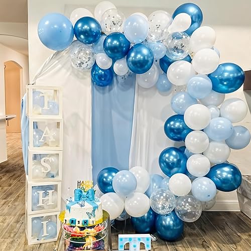 Miniatura 5 de 60 globos de 12 pulgadas de color azul metálico, plateado, blanco cromado y de confeti con brillantina plateada, decoraciones para niños, baby