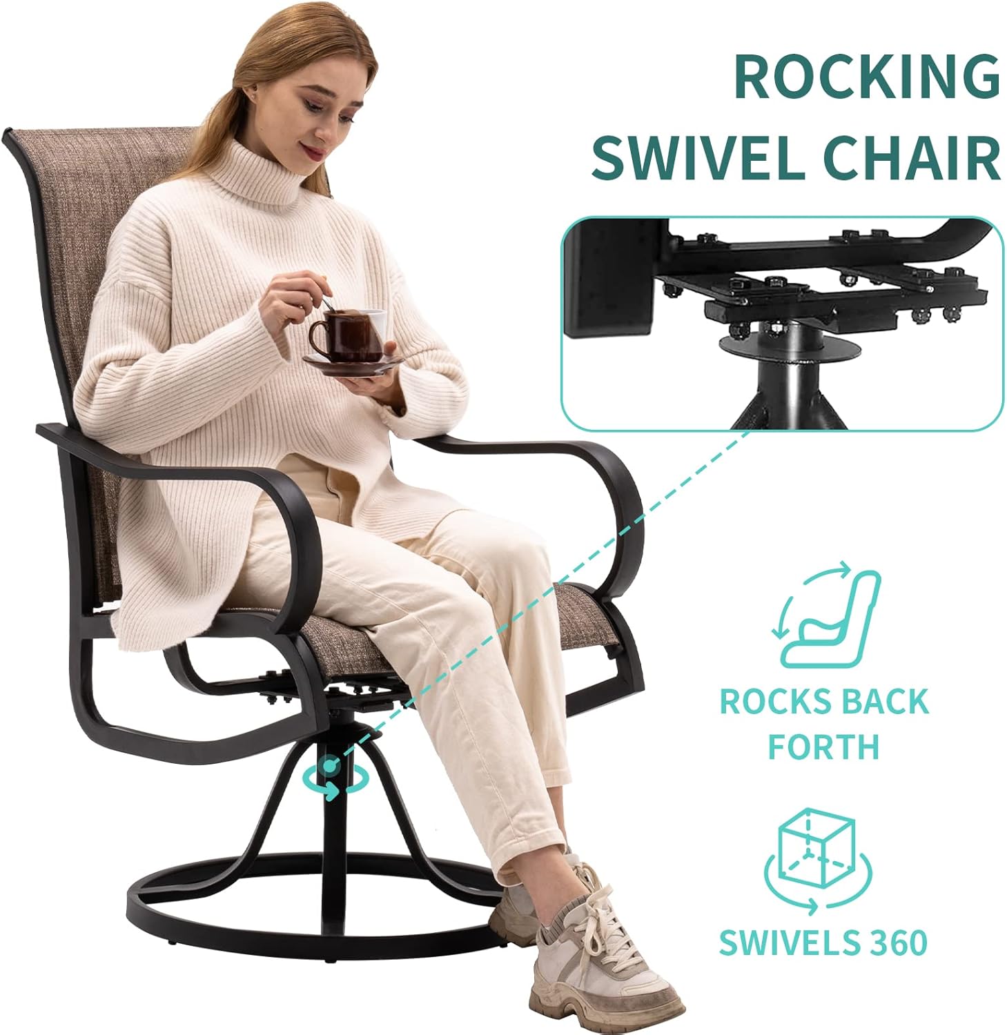 Amopatio High Back Outdoor Dining Chairs Set of 4, All Weather Swivel Patio Chairs, Breathable Garden Outdoor Furniture for Backyard Deck : Patio, Lawn & Garden