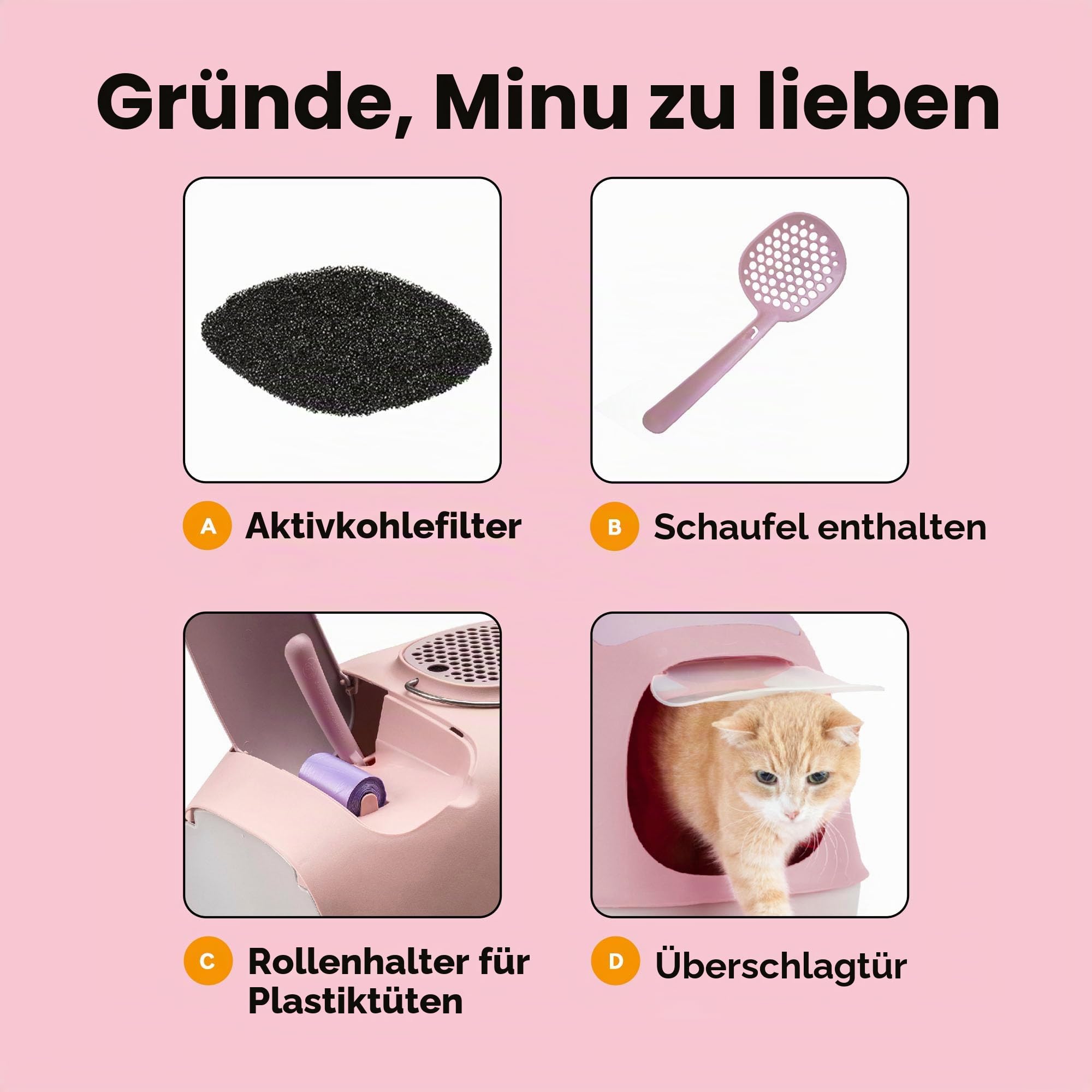 United Pets Minu, Katzentoilette mit Abdeckung, Made in Italy, Hellgrau/Rosa - Einheitsgröße