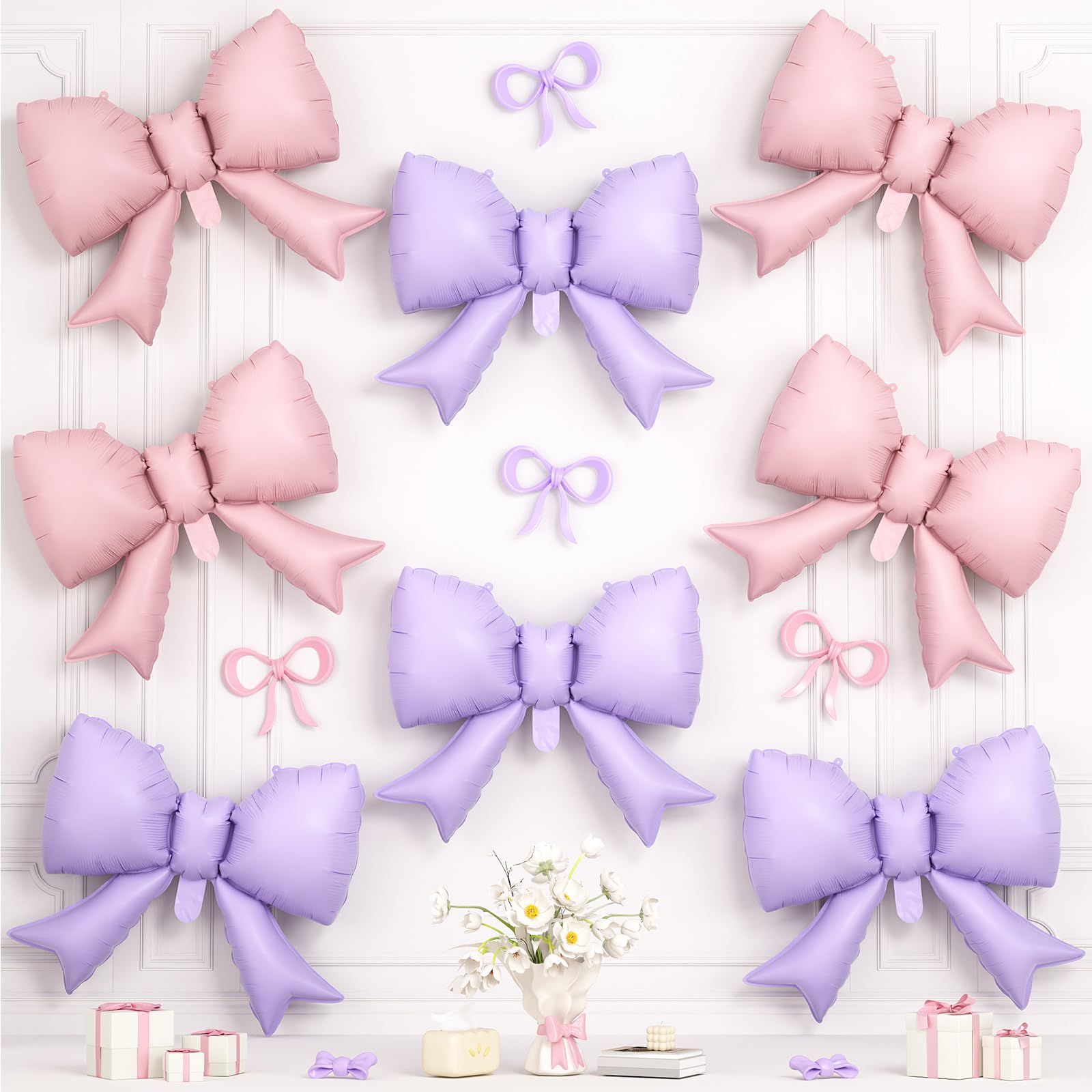 Pink Purple Bow Foil Balloons,8Pcs 21Inch Bow Shaped Balloons