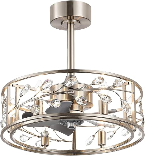 Whmetal cover Ventilador de techo enjaulado con luz y control remoto, ventilador de techo empotrado de cristal dorado de granja, ventilador de techo