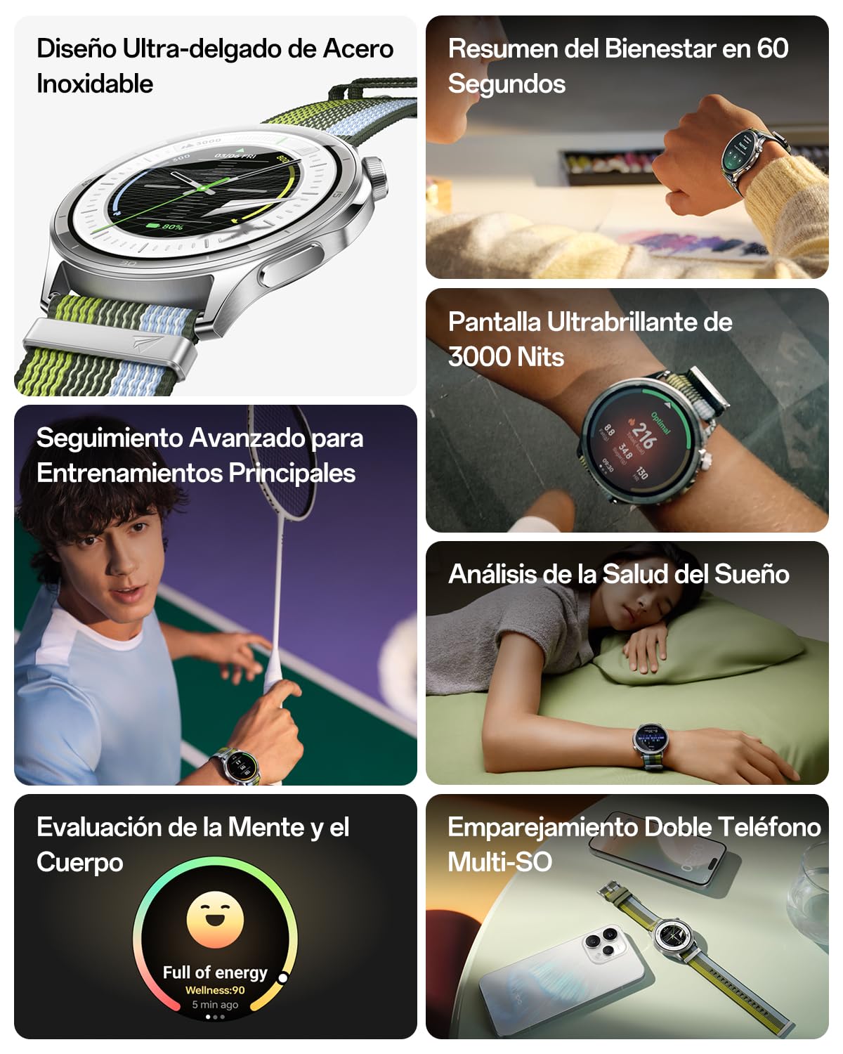 OPPO Watch S Smartwatch, Pantalla AMOLED 1,46" 3000 Nits, Diseño Ultrafino de Acero Inoxidable, Batería 10 Días, Seguimiento SpO2 Sueño Pulso, 100+ Modos Deportivos, Llamadas Bluetooth, 5ATM, Black