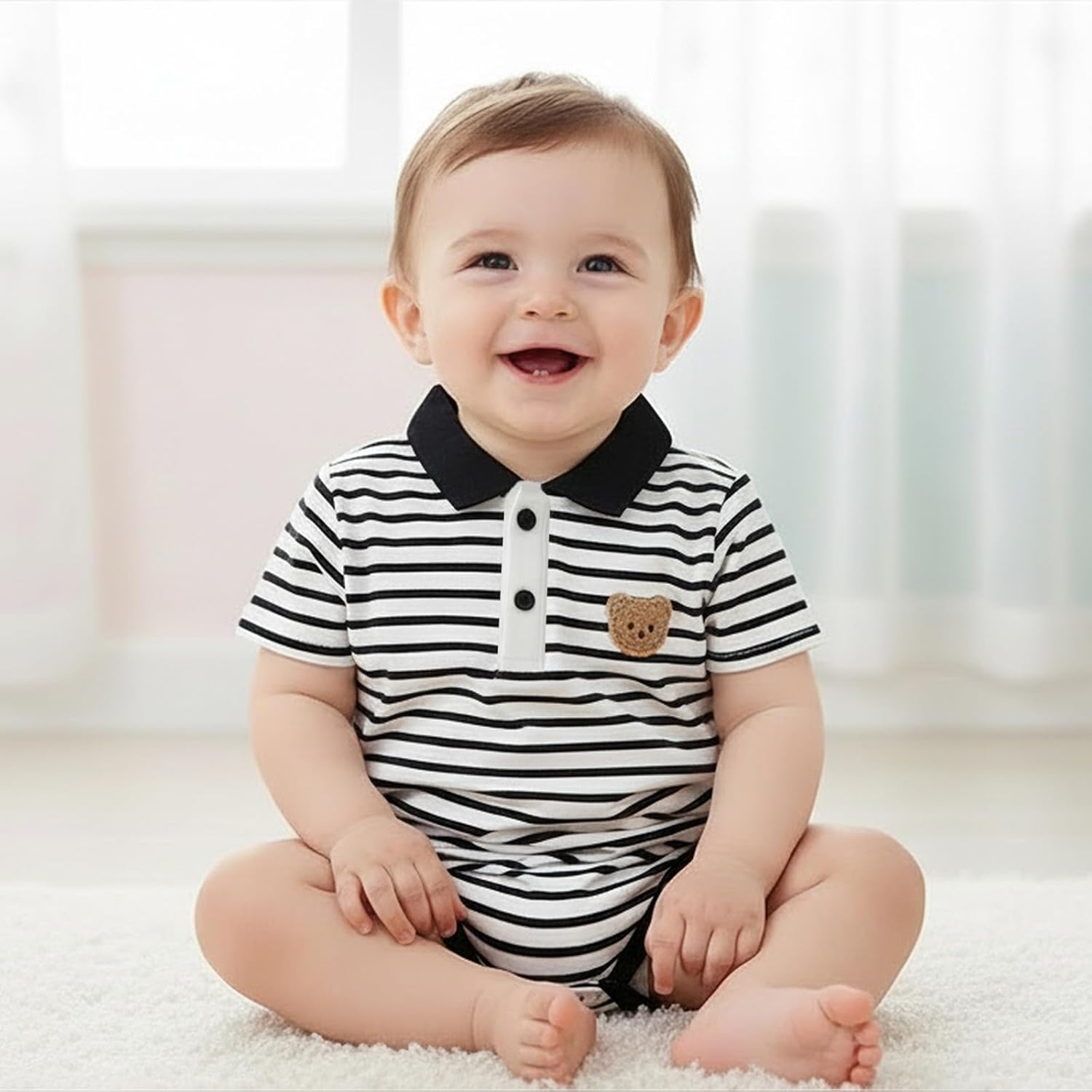 Baby Boys 2 Pack Jumpsuit Pique Polo Collared Bodysuit Short Sleeve Onsies Romper Summer Clothes for Infant Boy 1-18M